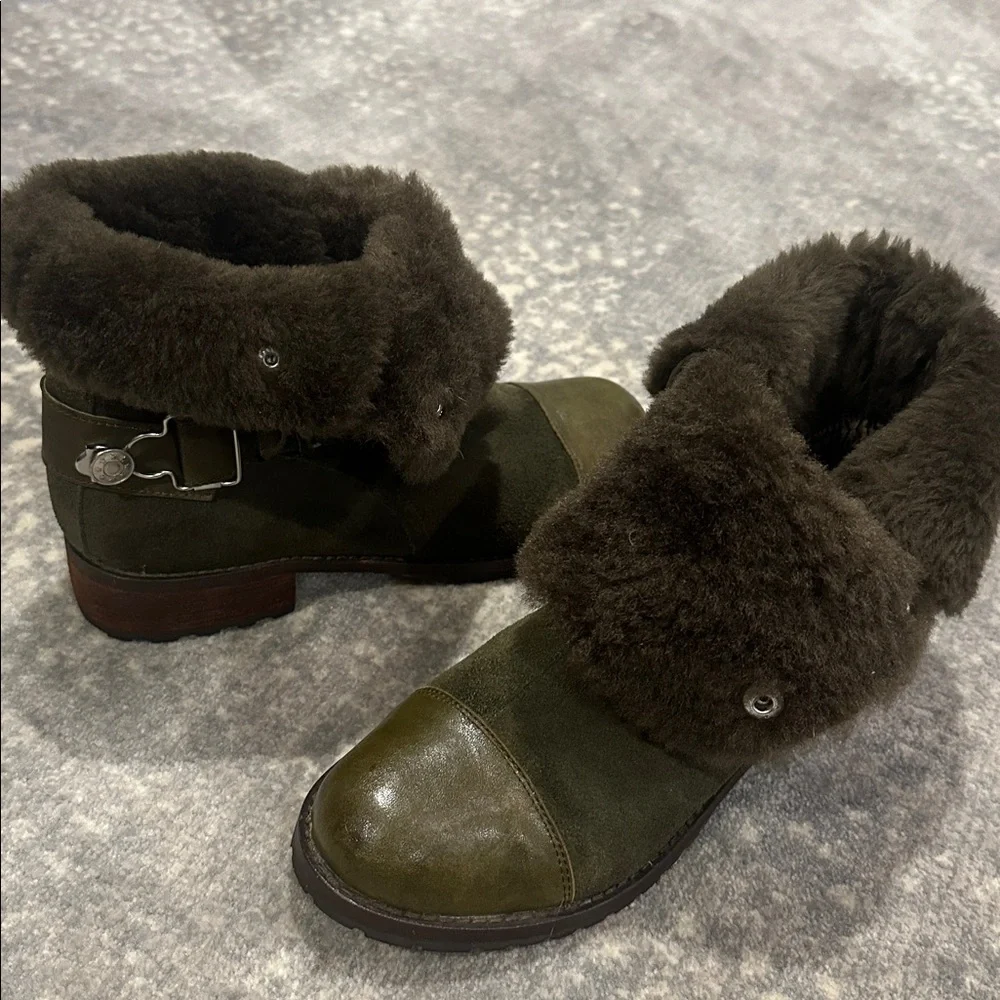 MATT BERNSON REAL SHEEPSKIN SHEARLING ARMY GREEN BOOTS SIZE 7.5 - Picture 7 of 13
